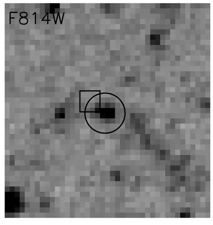 The star image shows the star that exploded in the circle and the SN site in the square. Given the errors in measuring position for an object just over 20 million light years away we can be confident that this is the star that exploded. 