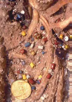 The Gold Bracteate, and beads from a burial form Buckland near Dover, Kent (Keith Parfitt, Canterbury Archaeology)
